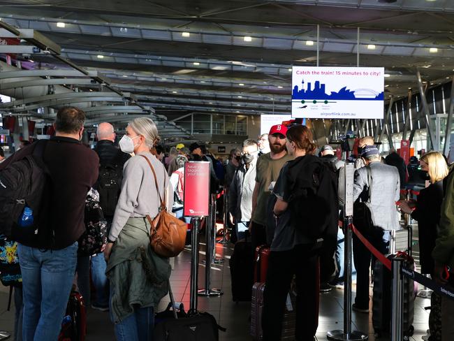 SYDNEY, AUSTRALIA - Newswire Photos- August 16, 2022: A general view of Sydney Domestic Airport T2 Terminal where travellers are seen checking in for departure amidst ongoing industrial disputes causing major delays across the aviation industry. Picture: Gaye Gerard / NCA Newswire