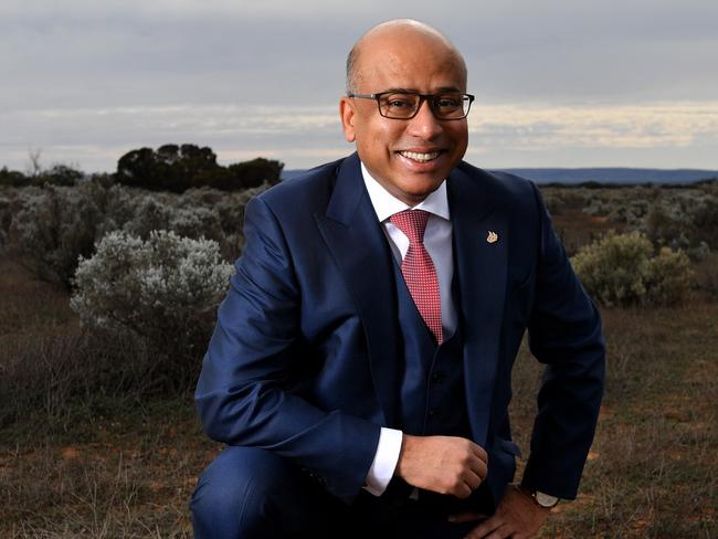 Executive Chairman of GFG Alliance Sanjeev Gupta is seen on the SIMEC ZEN Energy's Cultana Solar Farm site near Whyalla in South Australia, Wednesday, August 15, 2018. (AAP Image/David Mariuz) NO ARCHIVING