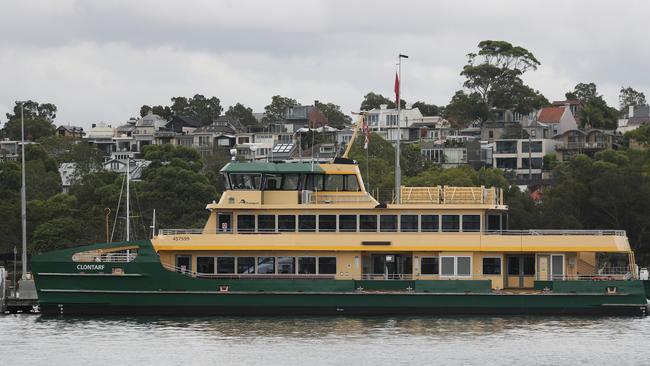 The Balmoral and Clontarf ferries sitting idle at the Balmain ferry yard. Picture: John Grainger.