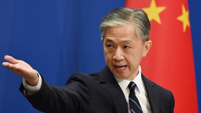 Chinese Foreign Ministry spokesman Wang Wenbin issued a thinly veiled threat to Australia putting itself on the “path to danger” with the UK and US. Picture: AFP