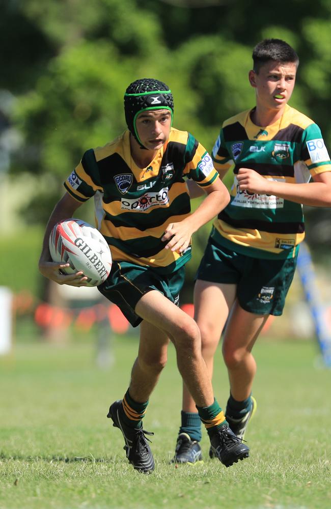 SURFERS PARADISE RUGBY, GOLD COAST , AUSTRALIA - April 10, 2021: Surfers Paradise Dolphins U14sv USQ Saints U14s - Day Two of King of the Country rugby tournament.Played at Surfers Paradise Eagles Rugby Ground at Southport. Picture: Scott Powick Newscorp