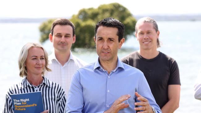 Leader of the Opposition David Crisafulli during a media conference in Redland Bay to announce Zero Litter to the Bay by 2030. Picture: Liam Kidston.