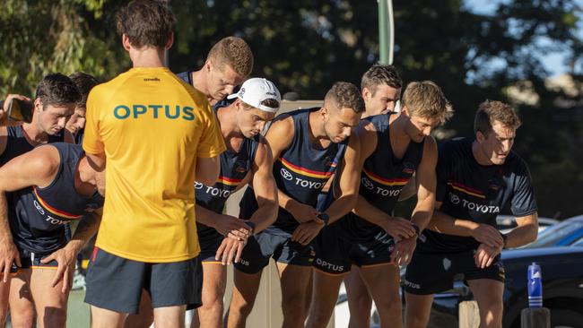 Lachlan Sholl (centre) won the Crows' 2km time trial at the Uni Loop parklands. Picture: Supplied.