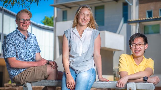 Tintern Grammar students Jack Oberstar, 18, Ella Donoghue, 18 and Gavin Choong,  17, have prepared for the possibility they don’t get the ATAR they want. Picture: Jason Edwards