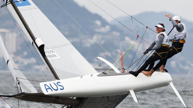 Jason Waterhouse and Lisa Darmanin celebrate after winning the silver medal in Rio.