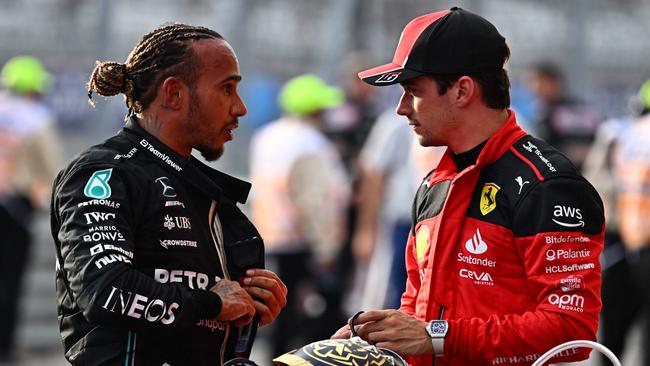 Lewis Hamilton and Charles Leclerc are facing disqualification. (Photo by Chandan Khanna / AFP)