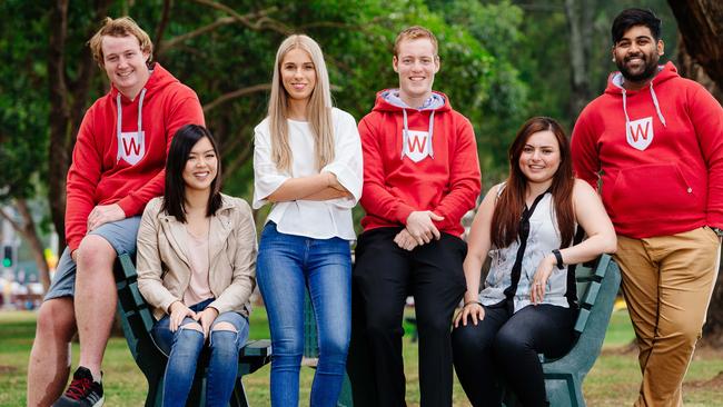 UWS students Brandon Hickmott, 21, Emily Lam, 23, Tiana Podinic, 21, Elliott Richardson, 21, Danielle Elmasri and Vipul Prasad, 20 at Bigge Park, Liverpool. Picture: Jonathan Ng