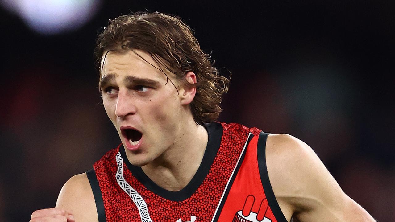 Essendon forward Harry Jones’ one-match ban has led coach Brad Scott to call for a review of the AFL tribunal system at the season’s end. Picture: Quinn Rooney / Getty Images