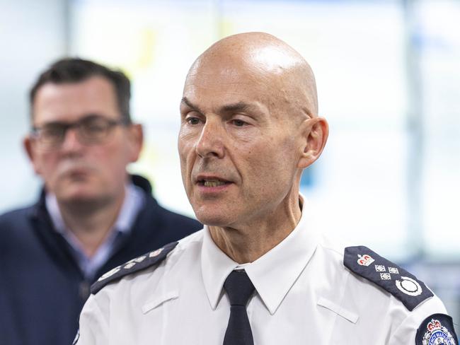 Emergency management commissioner Andrew Crisp during a press conference at the State Control Centre. Picture: Aaron Francis