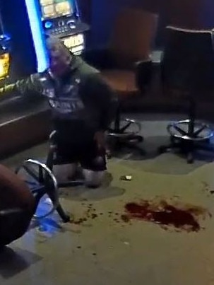 CCTV captured of the brawl shows a pool of blood on the pokie room floor. Picture: Supplied