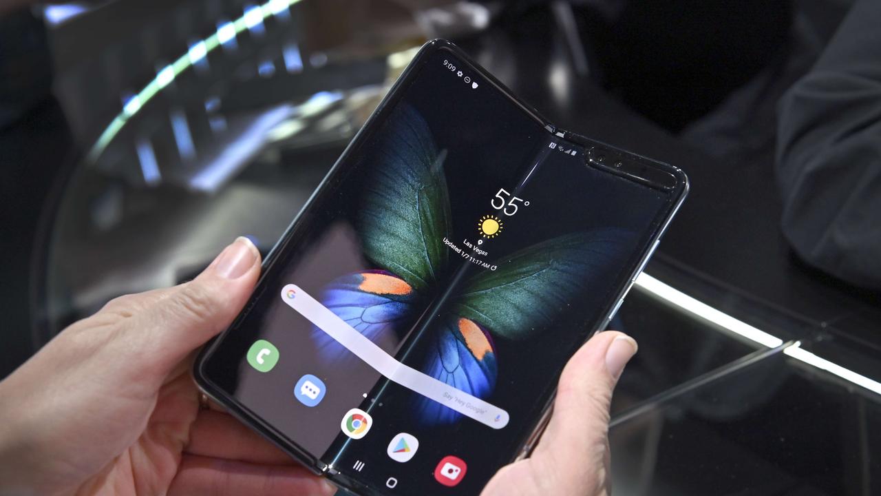 Phones looking suspiciously like the Galaxy Fold recently showed up online being sold by a company run by Pablo Escobar’s brother. Picture: David Becker/Getty Images/AFP