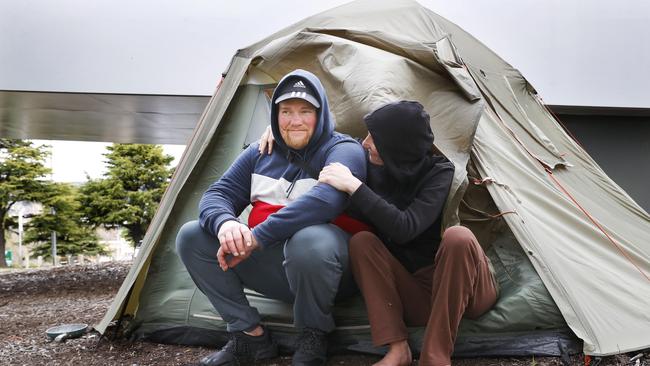 Long term homeless couple Neil and Chloe who are sleeping rough in Hobart. Ahead of National Homelessness Week. Picture: Nikki Davis-Jones