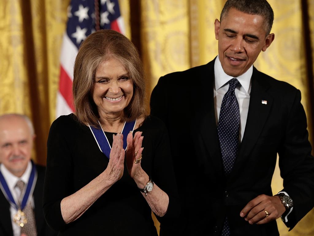 Barack Obama awards the Presidential Medal of Freedom to Gloria Steinem in 2013. Picture: Getty Images