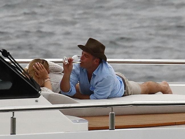 Karl Stefanovic and girlfriend Jasmine Yarbrough on a boat enjoying the Sydney Harbour.