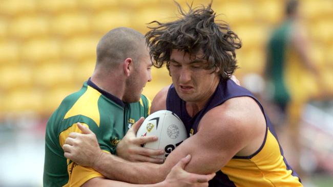 Nathan Hindmarsh (R) and Mark O'Meley used to be teammates at state and national level. Picture: David Kapernick.