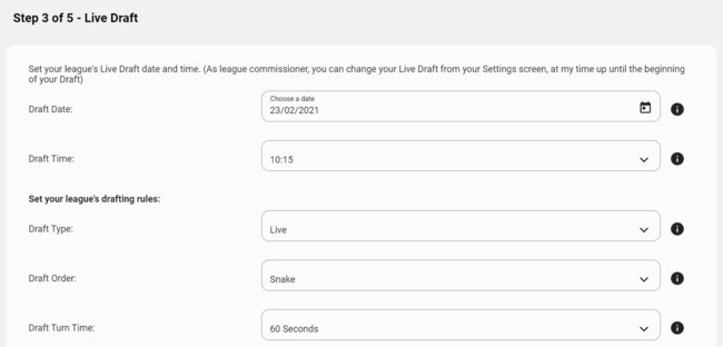 Live draft details can be adjusted at any point before your draft.