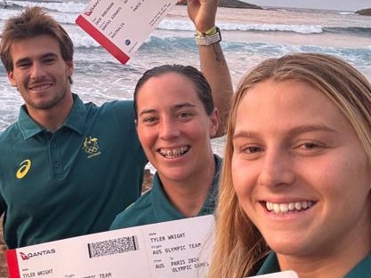 Tyler Wright, Molly Picklum and Jack Robinson prior to the Games. Picture: Supplied