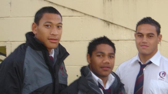 Israel Folau, Chris Sandow and Antonio Winterstein in their Marsden SHS uniforms.