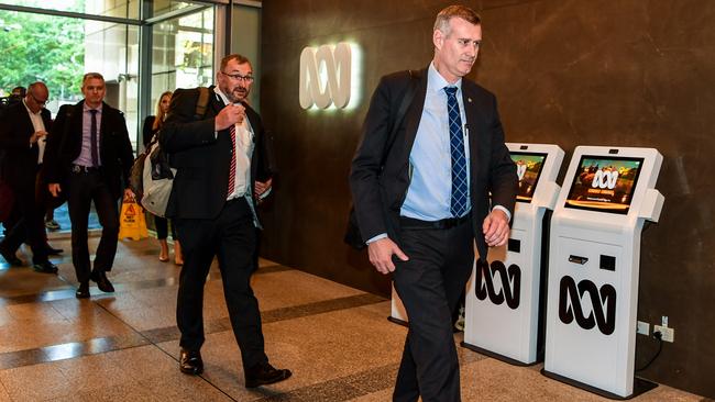 AFP officers arrive at the ABC’s Ultimo headquarters on June 5, 2019. Picture: Brendan Esposito