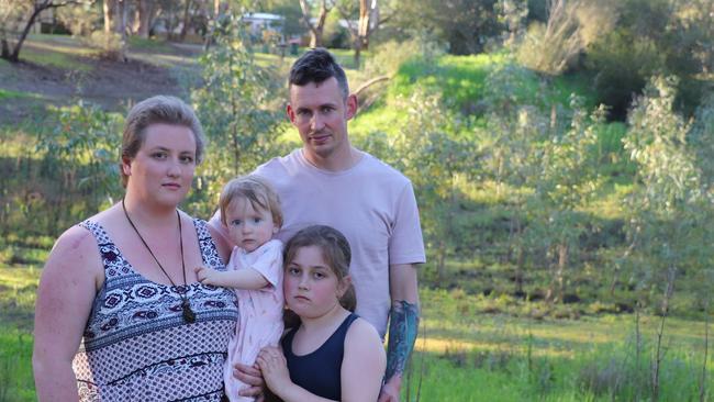 Megan, Hailee and Rubee Nitschke and Ashley Gilbert in front of the Nuriootpa Duck Pond. Picture: Jack Hudson.