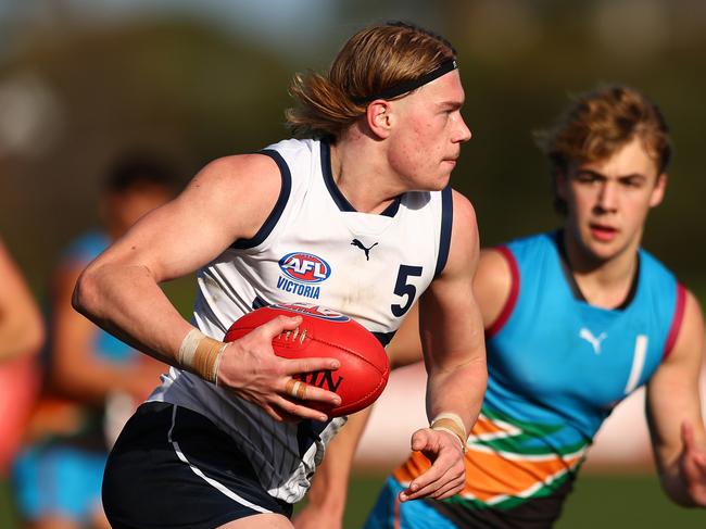 MELBOURNE, AUSTRALIA - JULY 09: Harley Reid of Vic Country in action during the 2023 AFL National Championships match between Vic Country and the Allies at RSEA Park on July 09, 2023 in Melbourne, Australia. (Photo by Graham Denholm/AFL Photos via Getty Images)