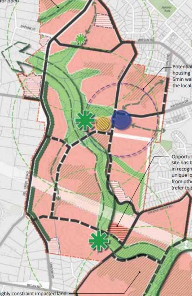 A proposed local centre in the Southside Structure Plan (blue circle), near Australia Dr and Lindsay St, is the "logical" home for a new supermarket in the region according to a commercial and retail report commissioned by Gympie Regional Council.