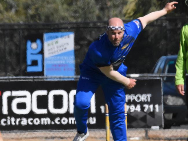 Jayde Herrick bowls for Langwarrin in the MPCA semi-final on Saturday. Pic: Damien Wust