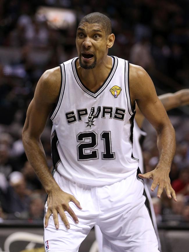 Tim Duncan played almost two decades with the Spurs and captured five NBA titles. Picture: AFP Photo/Christian Petersen