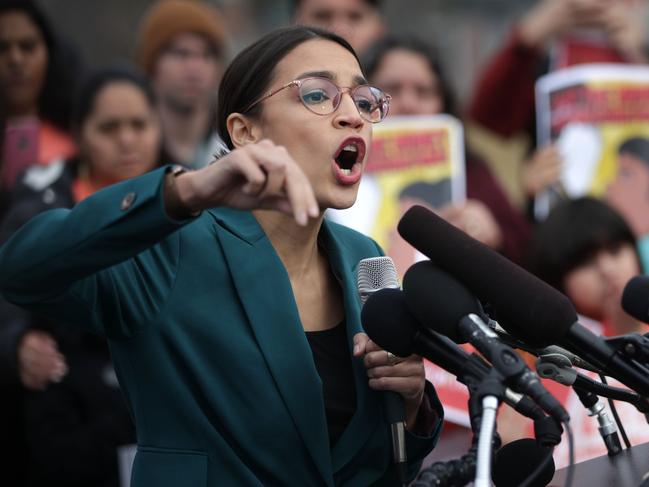 WASHINGTON, DC - FEBRUARY 07: U.S. Rep. Alexandria Ocasio-Cortez (D-NY) speaks during a news conference at the East Front of the U.S. Capitol February 7, 2019 in Washington, DC. The freshmen congresswoman held a news conference to call on Congress "to cut funding for President Trump's deportation force."   Alex Wong/Getty Images/AFP == FOR NEWSPAPERS, INTERNET, TELCOS & TELEVISION USE ONLY ==