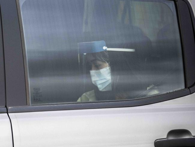 10th September 2020.Sarah Caisip, daughter of Bernard Prendergast is seen leaving the Mt Gravatt Crematorium and Chapel after visiting her fatherÃs body after his funeral ceremony.Photo: Glenn Hunt / The Australian