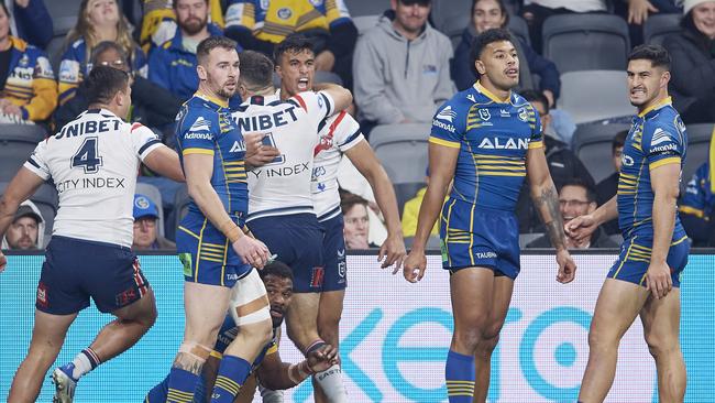 Joseph Suaalii scored the opening try against the Eels. And the Roosters need to get him more football. Picture: Brett Hemmings/Getty