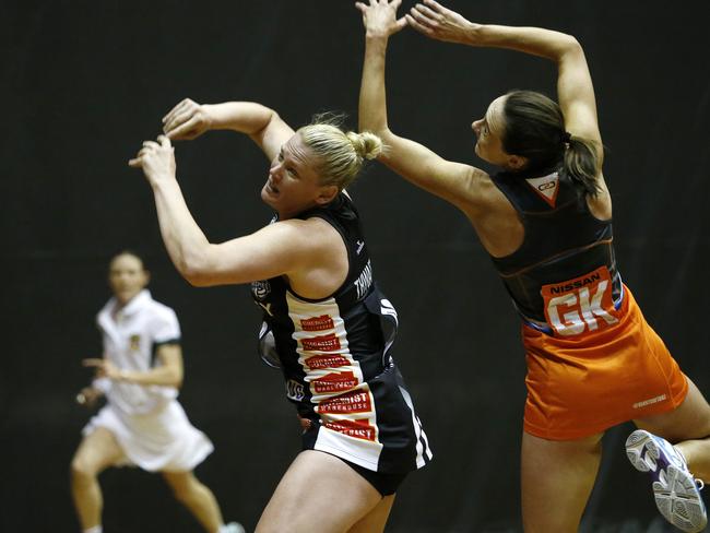 A recent netball friendly between the Giants (orange) and the Magpies.