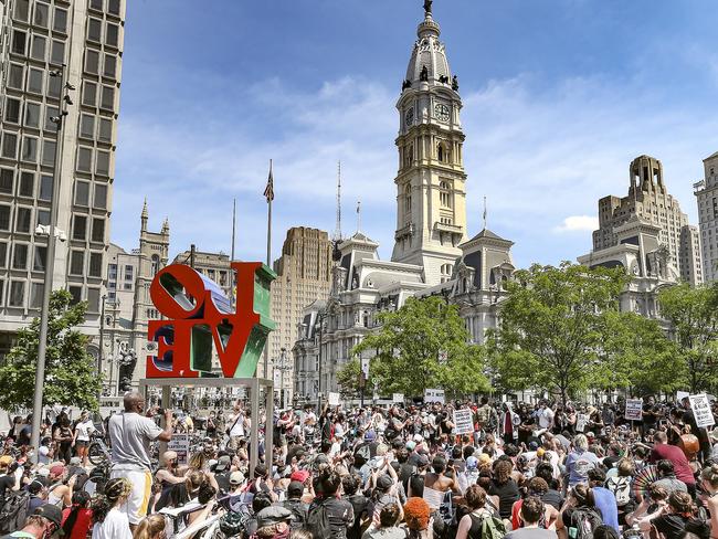 Protesters gather in Philadelphia during a protest over the death of George Floyd. Picture: AP