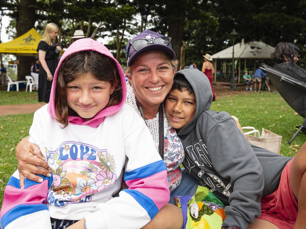 Dezley Wolf with Anne-Marie (left) and Dean at the Toowoomba Australia Day celebrations at Picnic Point, Sunday, January 26, 2025. Picture: Kevin Farmer