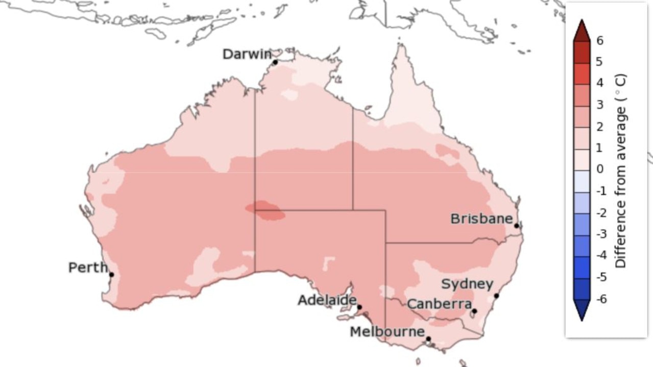 The maximum temperature difference from the average for the period of 3 June to 9 June 2024. Picture: Bureau of Meteorology