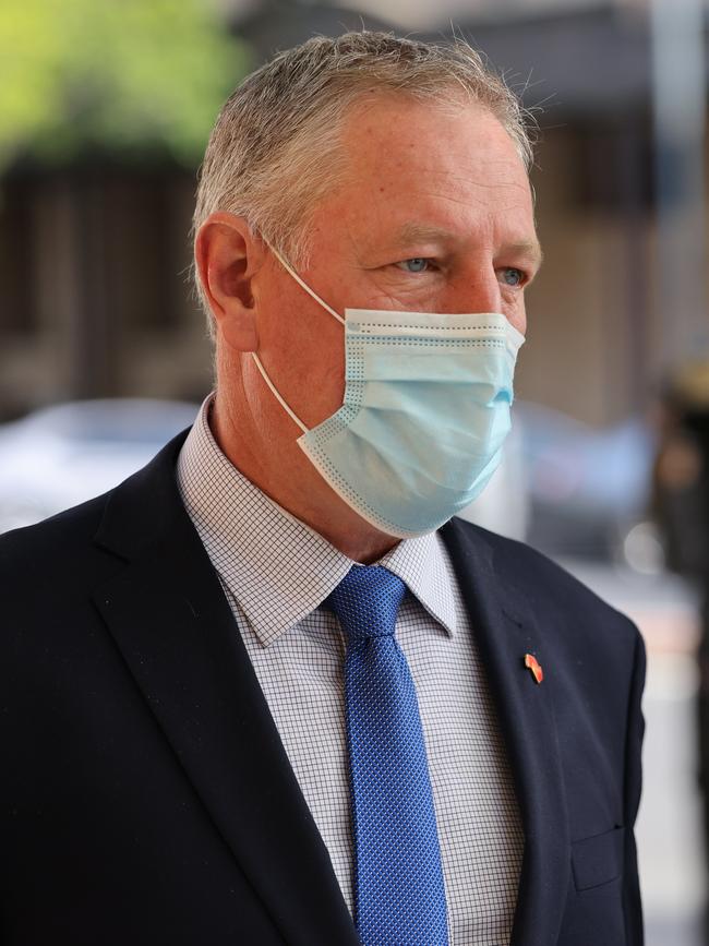 Former Liberal MP Troy Bell departs the Adelaide District court. Picture: David Mariuz