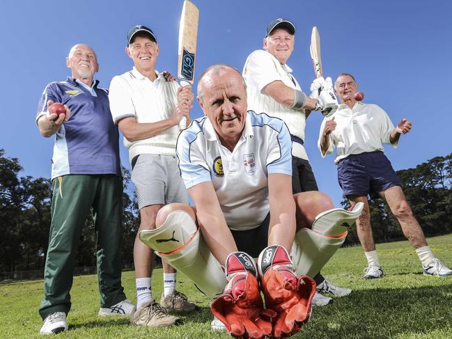 Ron Lovel, Lindsay Murray, Phil Mayne, John Marriott and Ian Rowland from the Mornington Peninsula Over 60s Cricket Side. Picture: Wayne Taylor