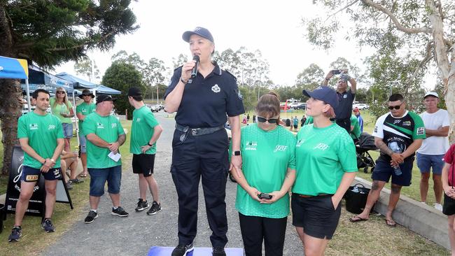 Queensland Police Commissioner Katarina Carroll speaks just before the walk. Picture: Richard Gosling