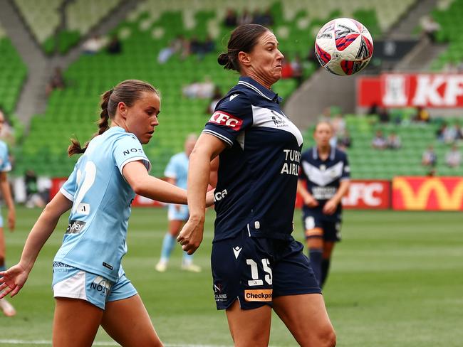 Emily Gielnik controls possession. Picture: Morgan Hancock/Getty Images