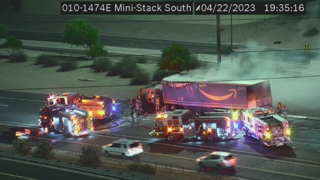 Amazon Semi Truck Catches Fire On I 10 Near Downtown Phoenix Herald Sun 