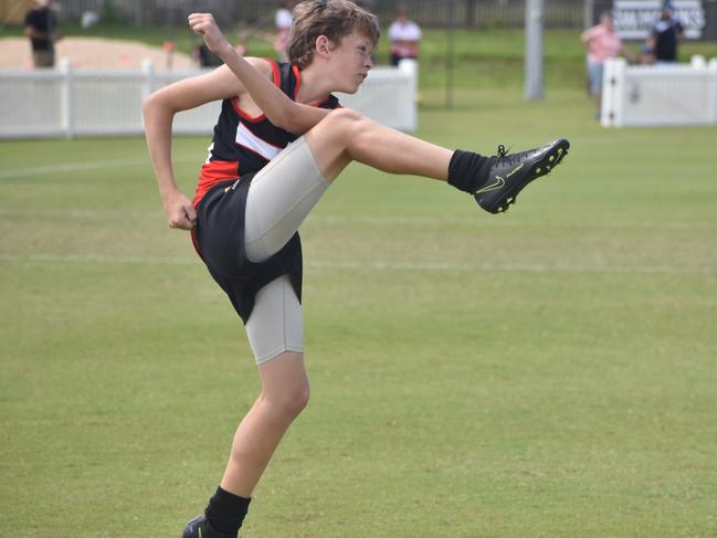 Chayse Hollows in the North Mackay Saints v Mackay Swarks u14 AFL grand final at Magpies Sporting Club, Mackay, September 11, 2021. Picture: Matthew Forrest