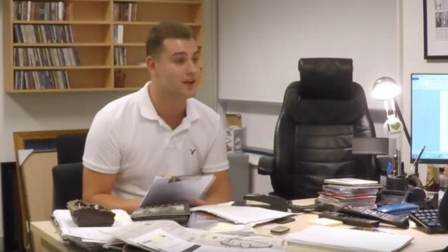 Ray Hadley's leather studio chair in his 2GB office. Picture: YouTube