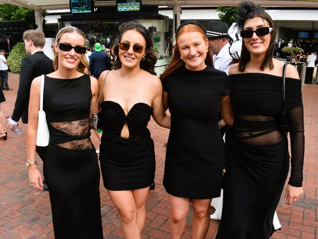 Guests in striking racewear at Penfolds Derby Day at the Flemington Racecourse on Saturday, November 02, 2024: