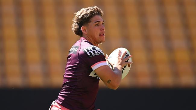 Reece Walsh received treatment at Broncos training. Picture: Getty Images