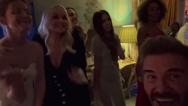 David Beckham has shared footage of the Spice Girls singing along to one of their greatest hits at wife Victoria Beckham’s 50th birthday party. Picture: Instagram