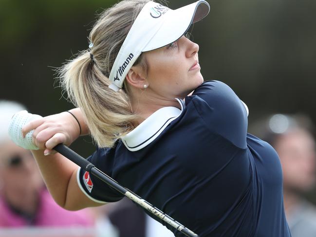 Olivia Cowan swings at the Women's Victorian Open in 2019. 13th Beach wants to provide more female golfers a pathway to the top. Picture: David Crosling.