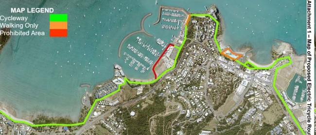 A proposed electric tricycle route between Airlie Beach and Cannonvale. Whitsunday Fun has applied for approval to use the route for hired bikes. Photo: Whitsunday Regional Council