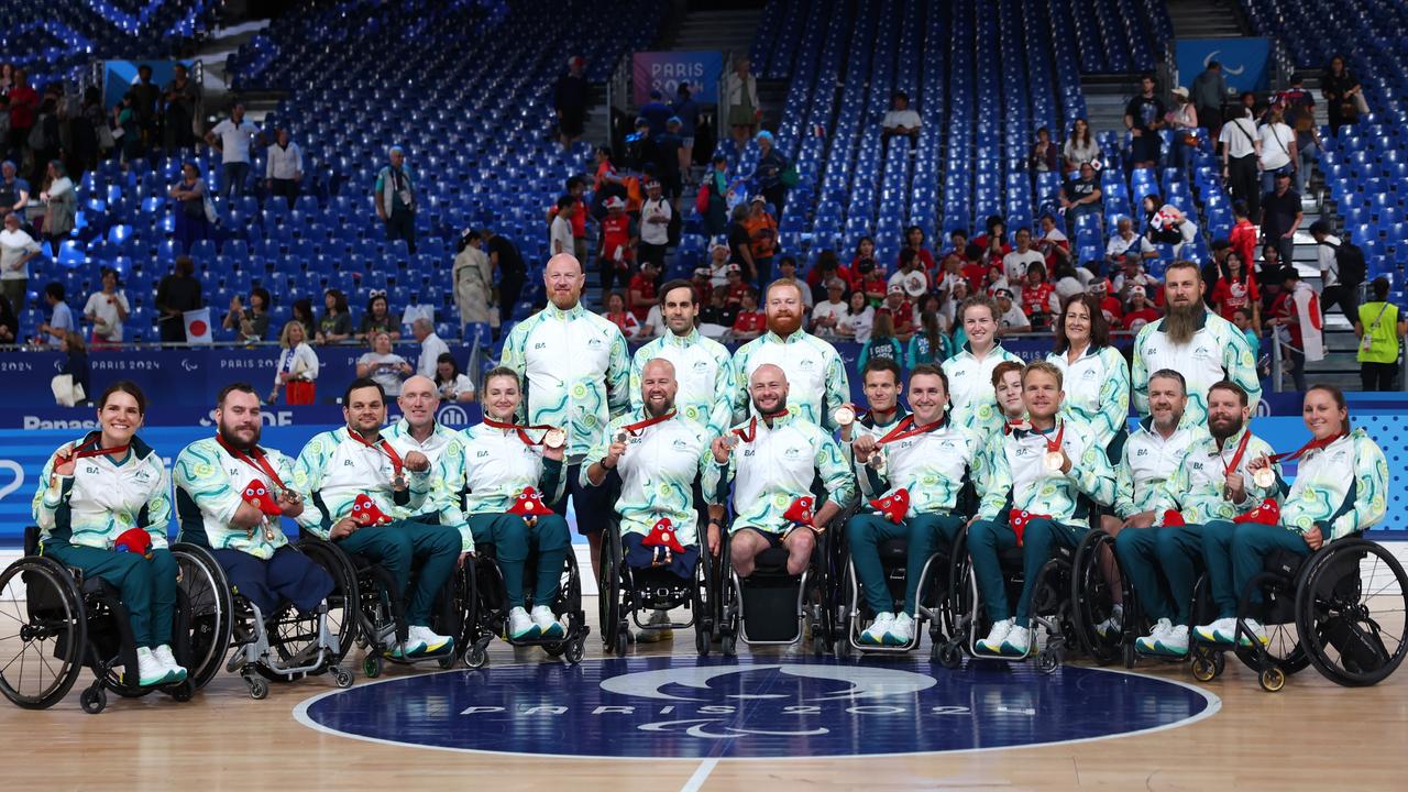 They did it: Australia’s wheelchair rugby team the Steelers managed to hold off Team Great Britain on day five to win the bronze medal 50-48 in another gladiatorial contest. Picture: Alex Davidson/Getty Images