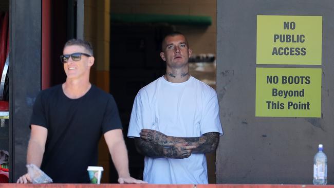 Damien Hardwick and Dustin Martin at an AFLW game. Picture: Michael Klein