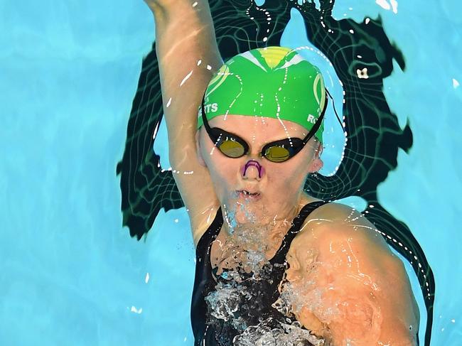 ADELAIDE, SOUTH AUSTRALIA - APRIL 07:  Holly Barratt of Australia competes in the Women's 50 Metre Backstroke during day one of the 2016 Hancock Prospecting Australian Swimming Championships at South Australian Aquatic & Leisure Centre on April 7, 2016 in Adelaide, Australia.  (Photo by Quinn Rooney/Getty Images)